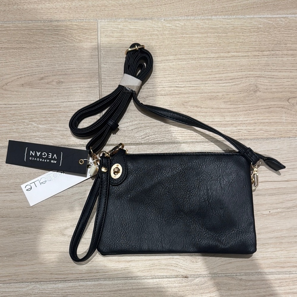 Black Crossbody Bag with Detachable Strap and Adjustable Design